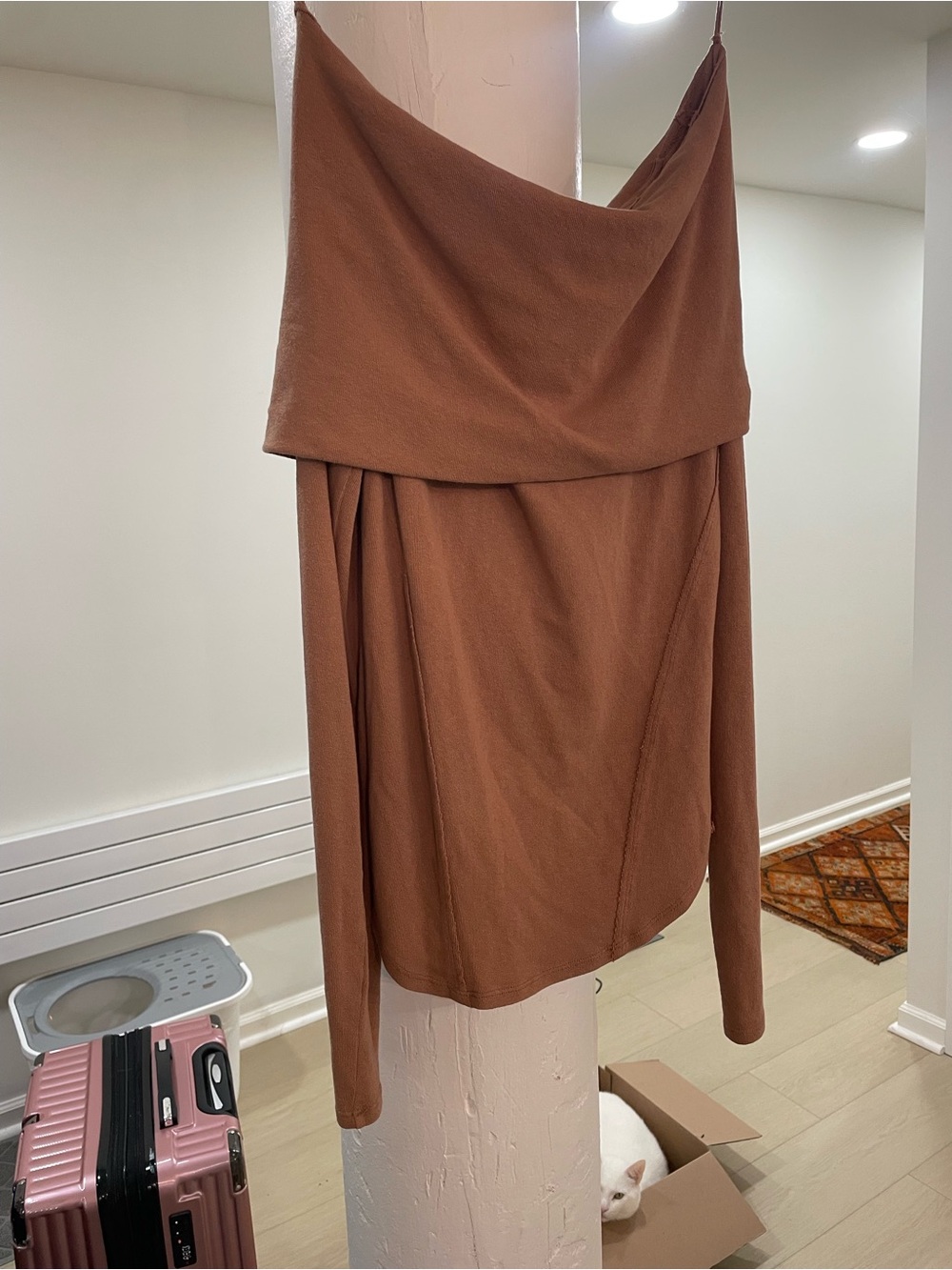 We the Free Brown Off-Shoulder Knit Top